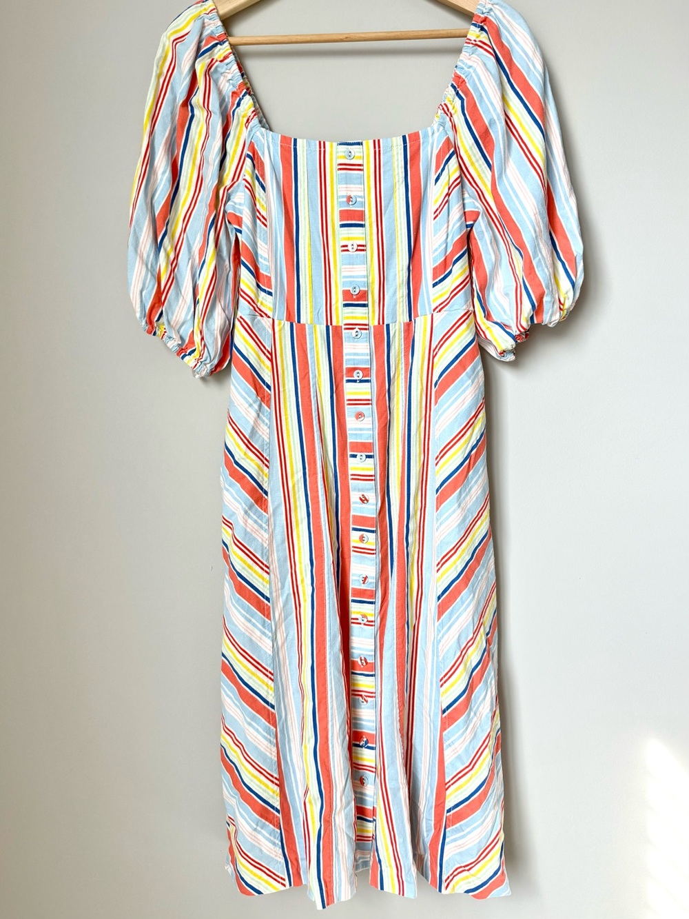 Tanya Taylor Striped Puff-Sleeve Midi Dress In Multi-Color